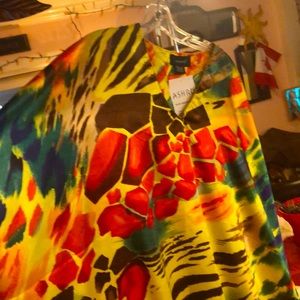 NWT Ashro free size dress/cover, jungle print multi coloured, fill length, V nck